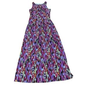 Wisp Purple Fushciabblack White Watercolor Print Maxi Dress Sleeveless Sz 8